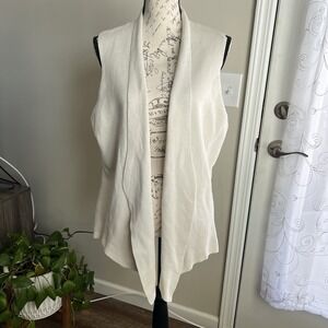 Eileen Fisher Silk Organic Cotton Open Sweater Women's XL Cream Sleeveless